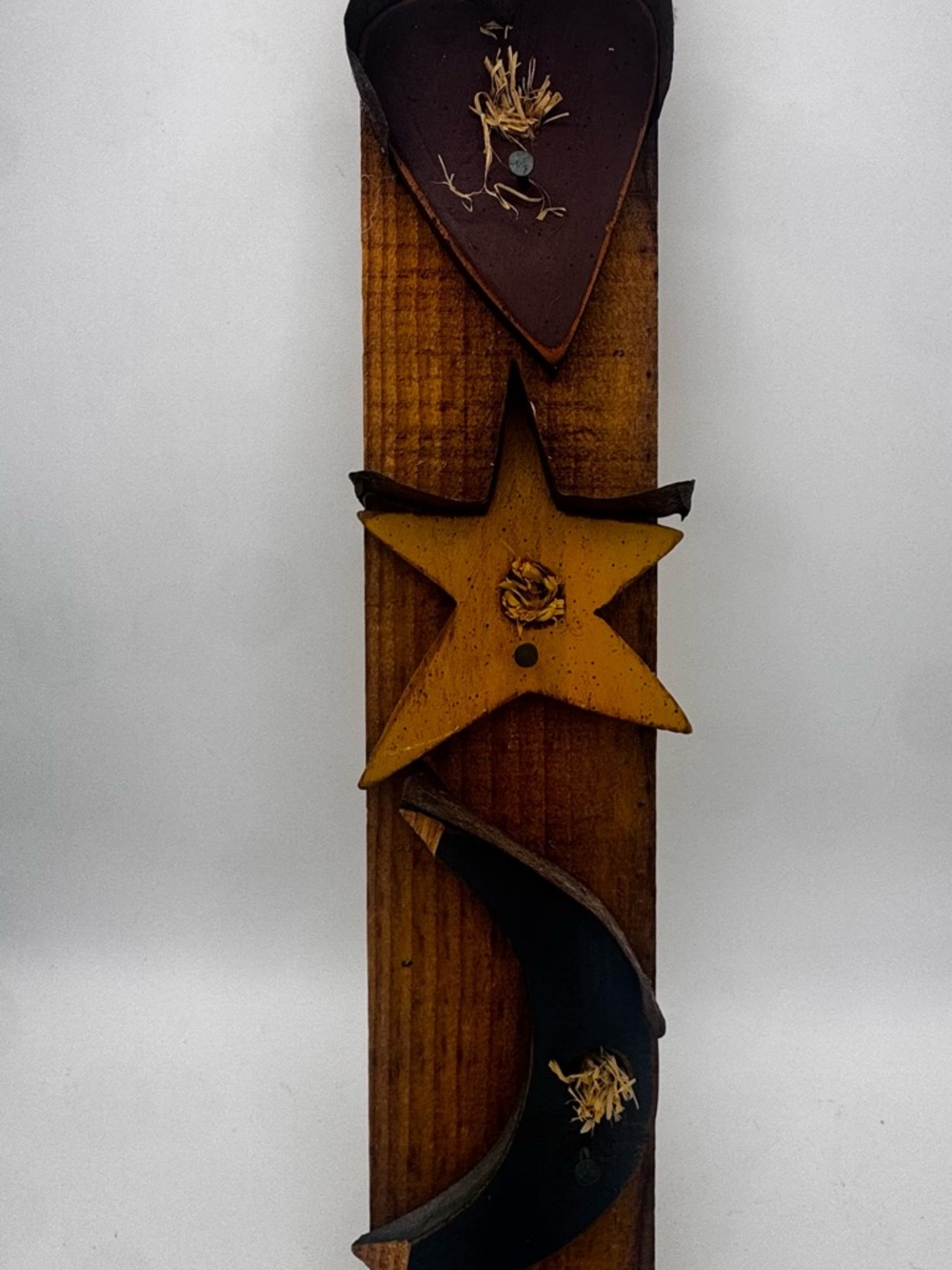 Wooden Heart-Star-Moon Wall Decor - Rustic Brown, Yellow, Black - Picture 2 of 5